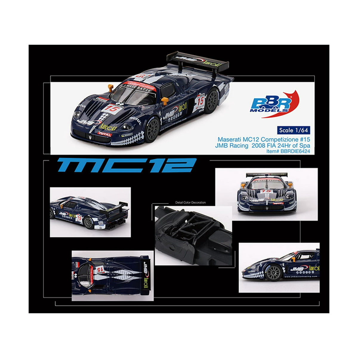 BBR Models 1:64 Maserati MC12 Competizione #15 JMB Racing 2008 FIA 24Hr of Spa