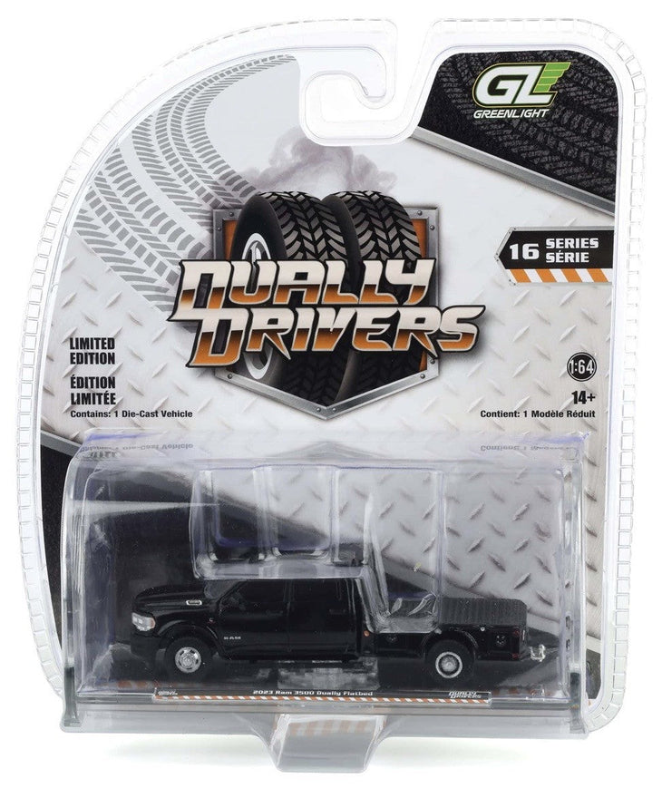 GreenLight 2023 Ram 3500 Dually Flatbed Black 1:64 Scale