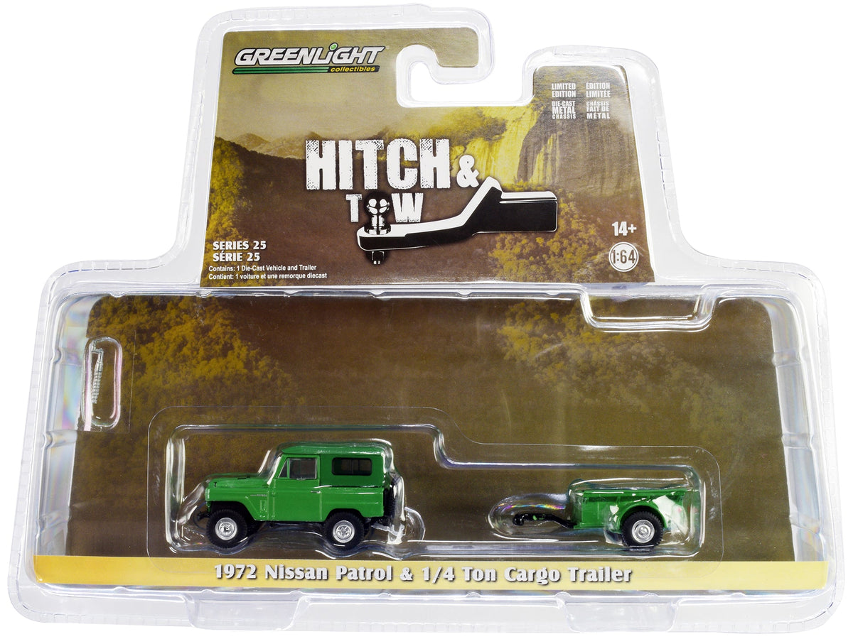 Greenlight 1:64 Hitch & Tow Series 25 – 1972 Nissan Patrol with 1/4 Ton Cargo Trailer