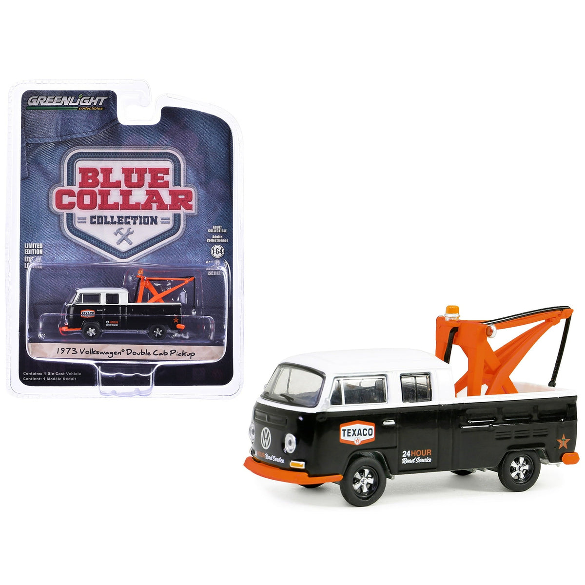GREENLIGHT 1973 VOLKSWAGEN DOUBLE CAB TOW TRUCK TEXACO BLUE COLLAR SERIES