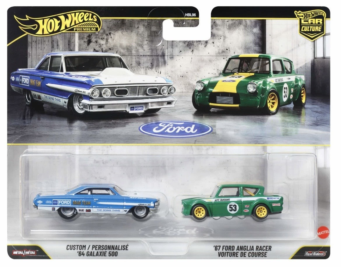 Hot Wheels 1964 Galaxie 500 Custom & 1967 Ford Anglia Racer Car Culture Premium 2 Pack