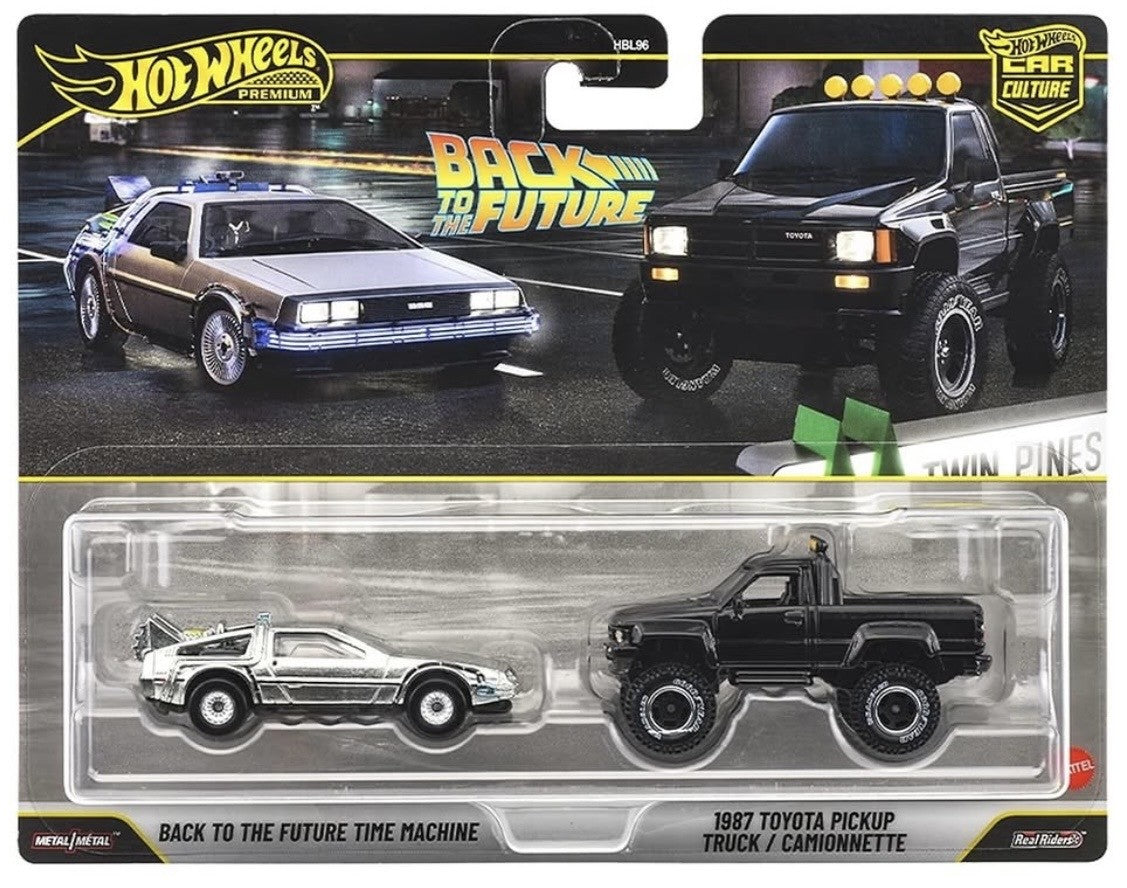 Hot Wheels Back to the Future Time Machines & 1987 Toyota Pick up Truck Car Culture Premium 2 Pack