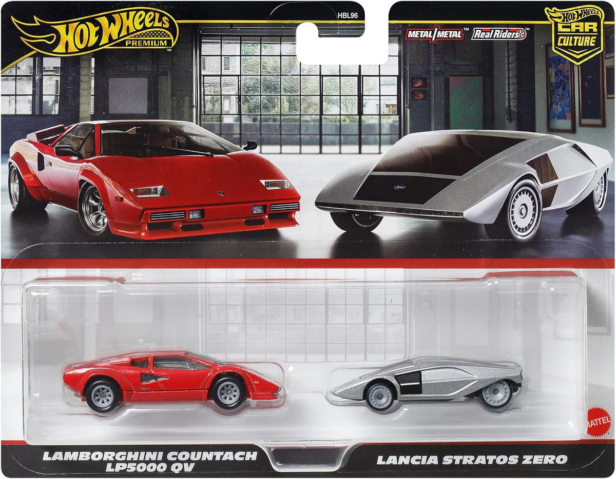 Hot Wheels Lamborghini Countach LP5000 & Lancia Stratos Zero 2 Pack Premium Set