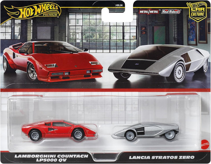 Hot Wheels Lamborghini Countach LP5000 & Lancia Stratos Zero 2 Pack Premium Set