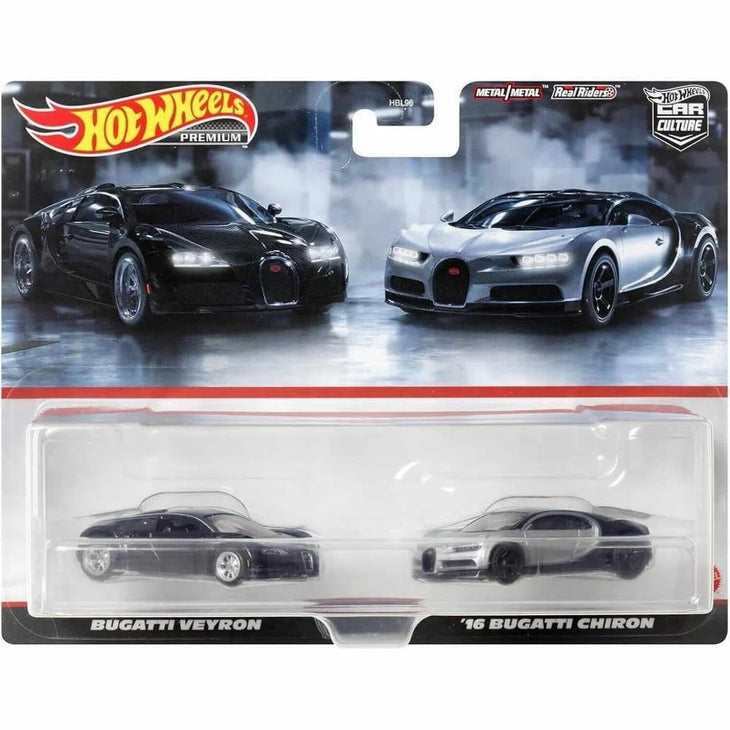 HOT WHEELS BUGATTI VEYRON & ‘16 BUGATTI CHIRON CAR CULTURE 2 PACK PREMIUM SET