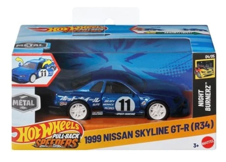 Hot Wheels 1999 Nissan Skyline GT-R (R34) Pullback Speeders Night Burnerz 1:43 Scale 2025