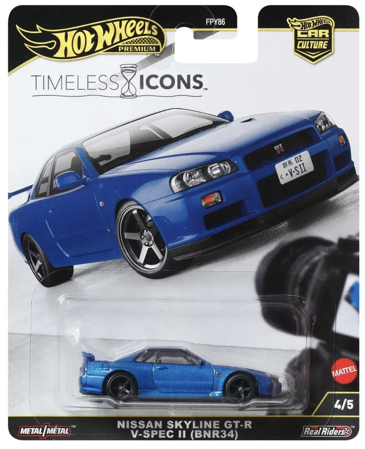 Hot Wheels Nissan Skyline GT-R V Spec II (BNR34) Timeless Icons Car Culture Premium