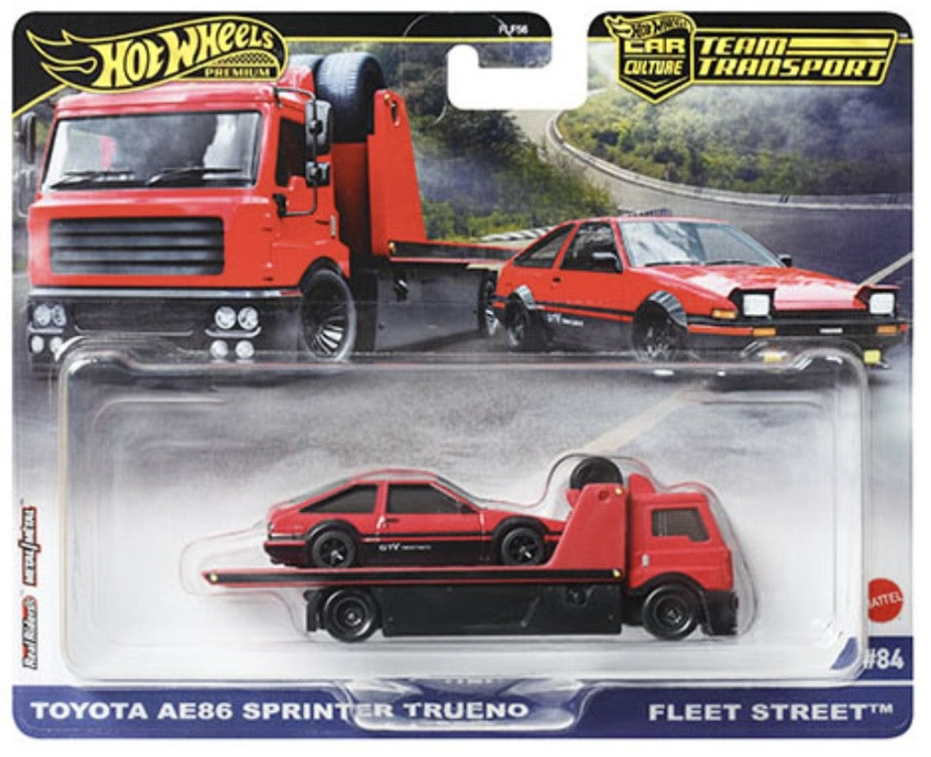 Hot Wheels Toyota AE86 Sprinter Trueno & Fleet Street Team Transport Premium