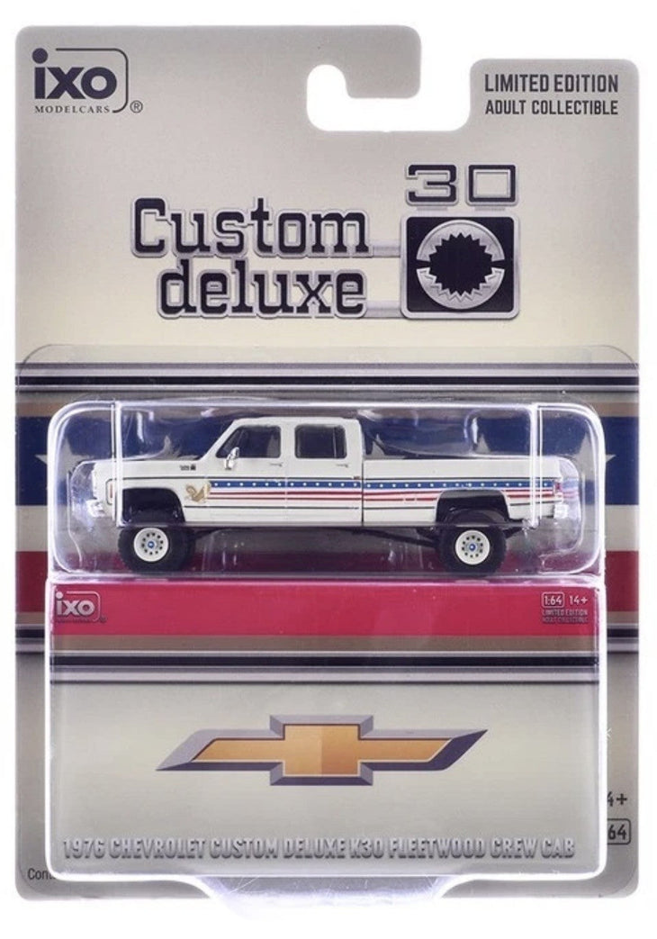 IXO Models 1976 Chevy Custom Deluxe K30 FleetSide Squarebody July 4th Exclusive 1:64 Scale