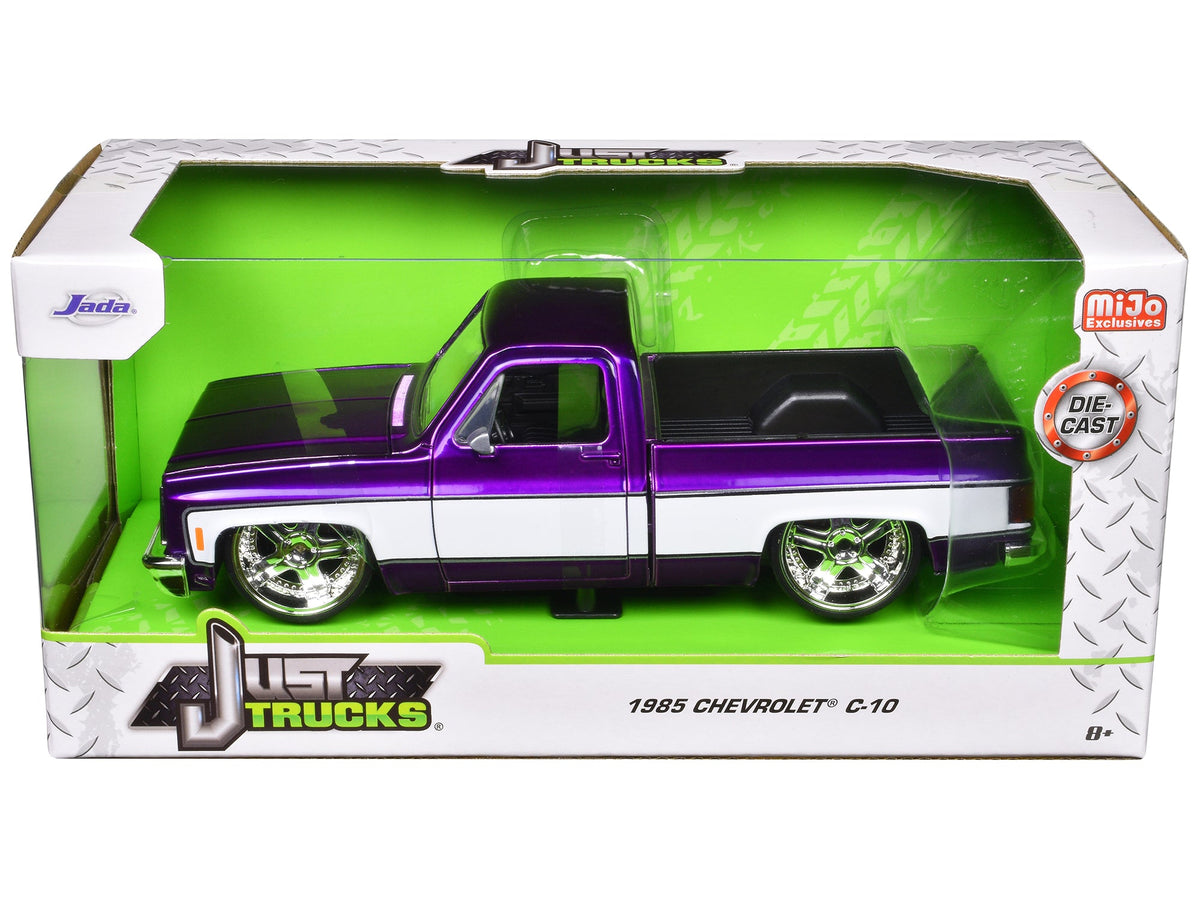 Jada 1985 Chevrolet C-10 Pickup Truck Purple Metallic and White with Lorenzo Wheels "Just Trucks" Series 1/24 Diecast Model Car