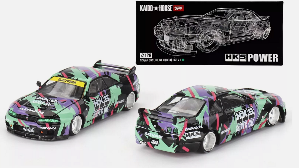 Kaido House Mini GT 1:64 Nissan Skyline GT-R (R33) HKS V1 – Black Green