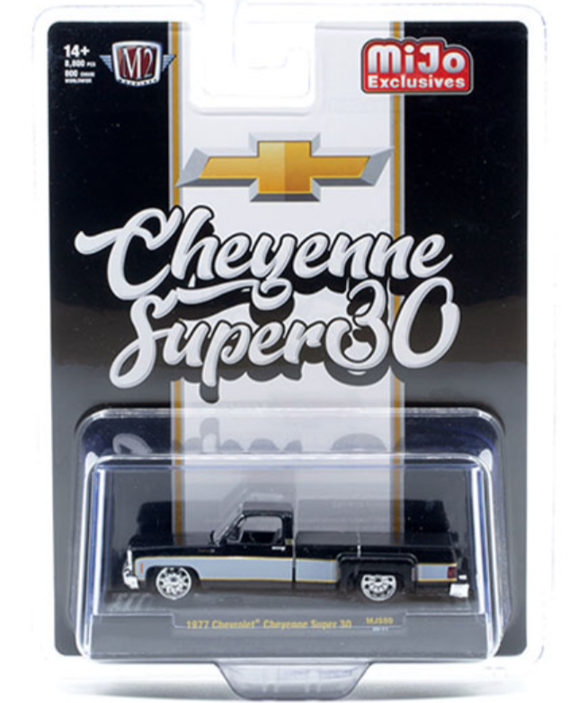 M2 Machines 1:64 1977 Chevrolet Cheyenne Super 30 Pick Up Truck - Black and White Two Tone Hobby Limited Edition