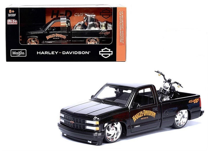 Maisto 1993 Chevrolet 454SS & 2007 XL 1200N Nightster Harley-Davidson Custom Black Bike Limited 1/1800 1:24 Scale