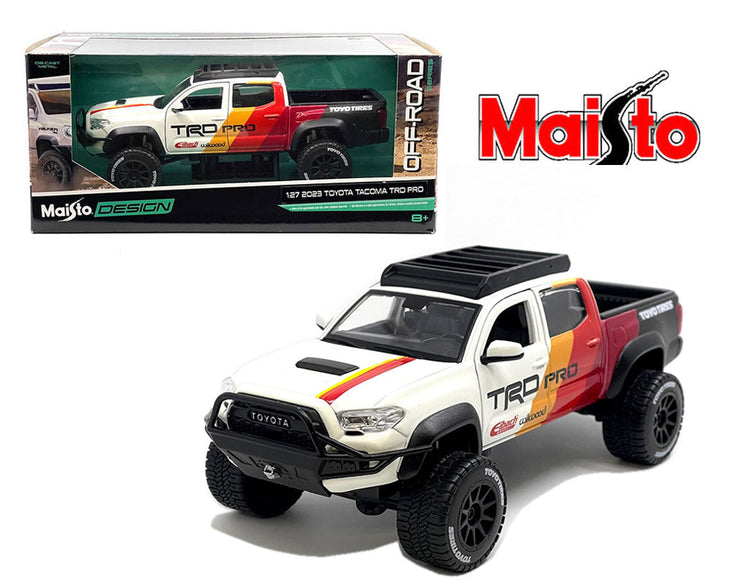 Maisto Design Toyota Tacoma TRD Pro Off Road -White with Racing Stripes 1:24 Scale