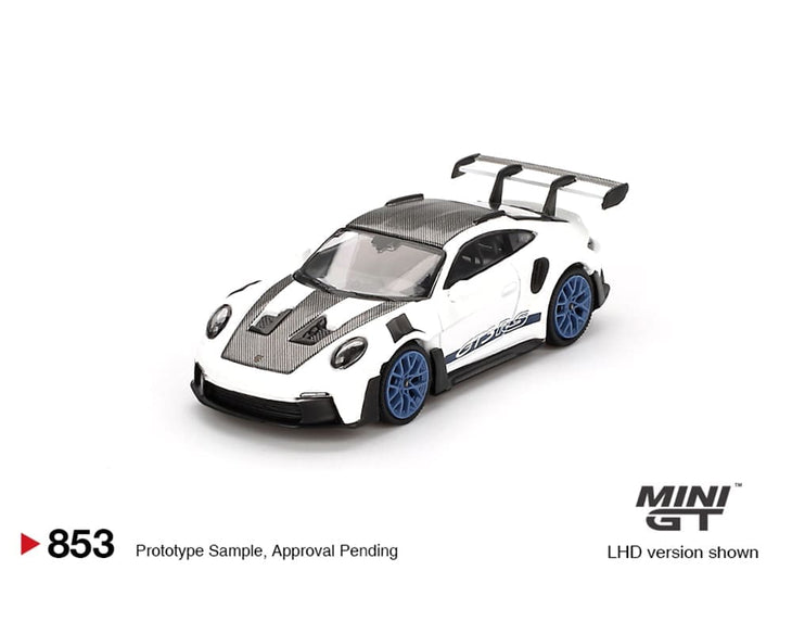 Mini GT 1:64 Porsche 911 (992) GT3 RS Weissach Package – White with Indigo Blue