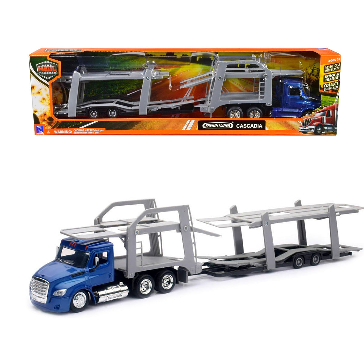 New Ray 1:43 Freightliner Cascadia’s Auto Carrier – Blue – Long Haul Trucker