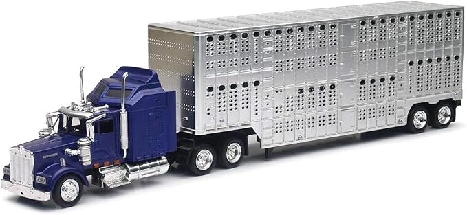 New Ray 1:43 Kenworth W900 Potbelly Livestock Chrome – Blue