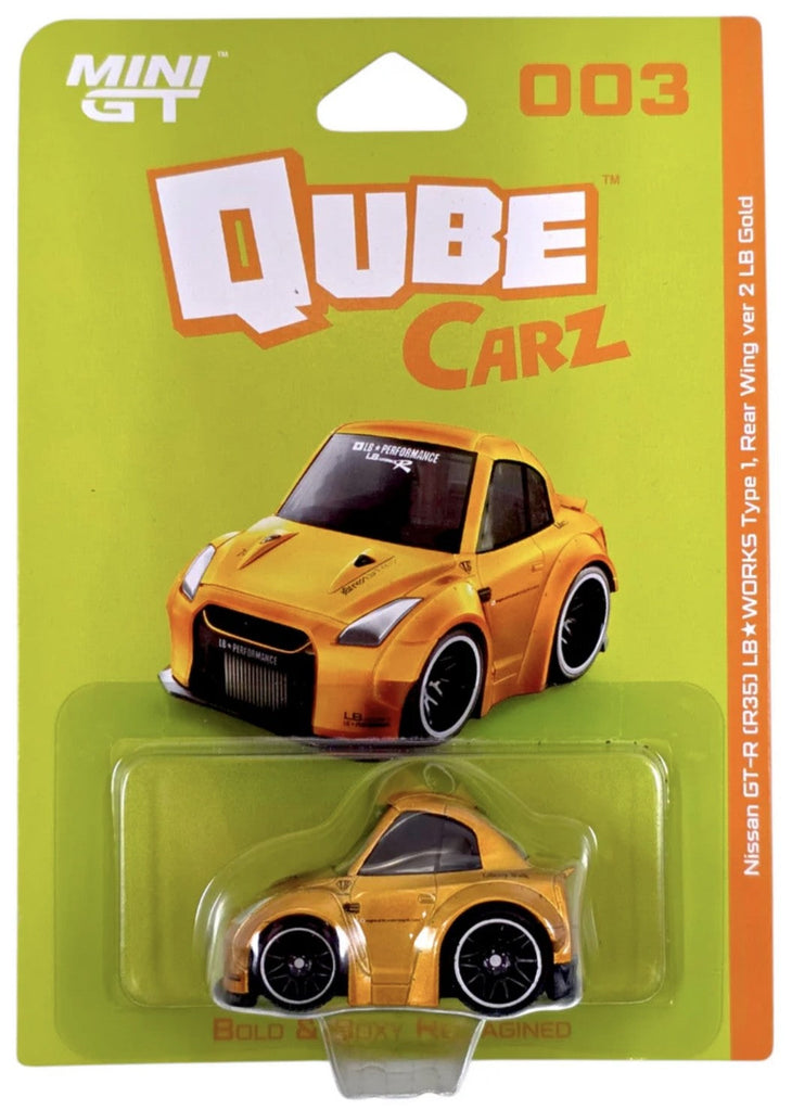 Mini GT Qube Carz Nissan GT-R R35 LB-Works Type 1 Rear Wing Ver 2 LB Gold